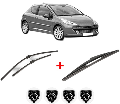 Set 3 stergatoare PEUGEOT 207 (WA_, WC_) din 2006 - 2015, pentru parbriz si luneta fata si spate auto, Valeo Silencio, din cauciuc siliconat rezistent, 4 Stickere Auto PEUGEOT