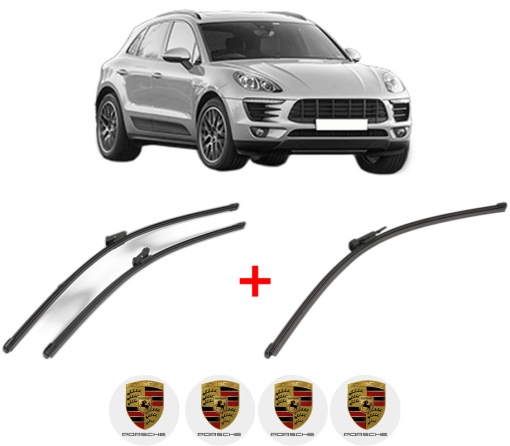 Set 3 stergatoare PORSCHE MACAN (95B) din 2014 - 2018, pentru parbriz si luneta fata si spate auto, Valeo Silencio Xtrm, din cauciuc siliconat rezistent, 4 Stickere Auto PORSCHE