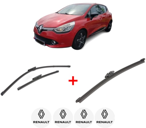 Set 3 stergatoare RENAULT CLIO IV (BH_) din 2012 - 2021, pentru parbriz si luneta fata si spate auto, Valeo Silencio, din cauciuc siliconat rezistent, 4 Stickere Auto RENAULT