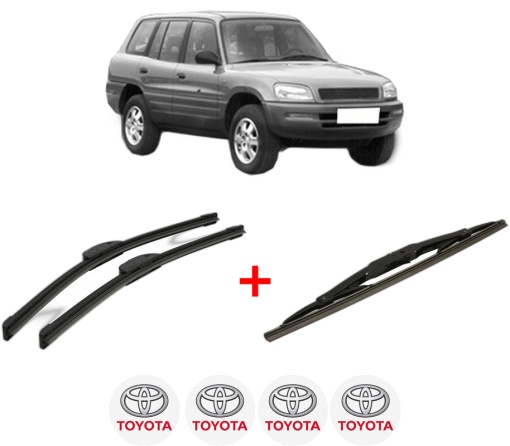 Set 3 stergatoare TOYOTA RAV 4 I (_A1_) din 1994 - 2000, pentru parbriz si luneta fata si spate auto, Bosch Twin, din cauciuc siliconat rezistent, 4 Stickere Auto TOYOTA