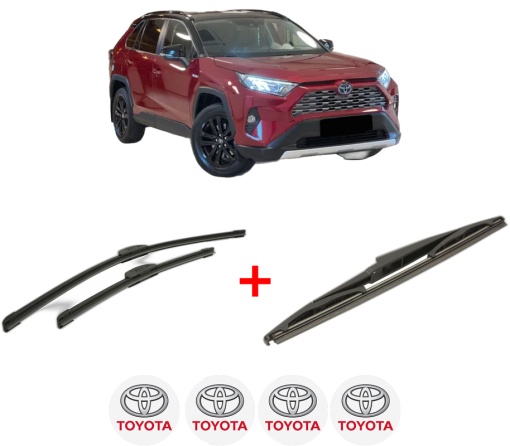 Set 3 stergatoare TOYOTA RAV 4 V (_A5_, _H5_) din 2018, pentru parbriz si luneta fata si spate auto, Bosch Twin, din cauciuc siliconat rezistent, 4 Stickere Auto TOYOTA