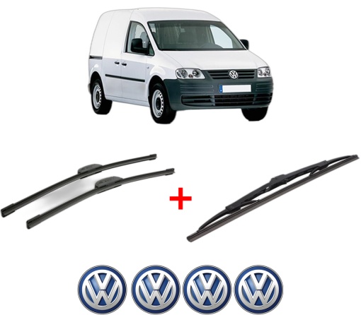 Set 3 stergatoare Volkswagen CADDY III MPV (2KB, 2KJ, 2CB, 2CJ) din 2004 - 2015, pentru parbriz si luneta fata si spate auto, Bosch Twin, din cauciuc siliconat rezistent, 4 Stickere Auto VW