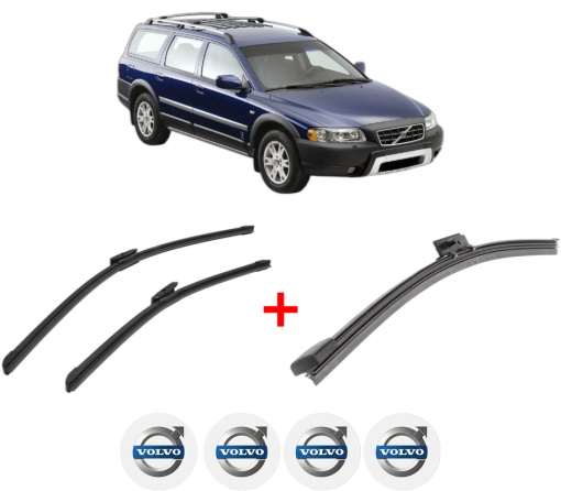 Set 3 stergatoare VOLVO XC70 II (136) din 2007 - 2016, pentru parbriz si luneta fata si spate auto, Bosch Aerotwin, din cauciuc siliconat rezistent, 4 Stickere Auto VOLVO