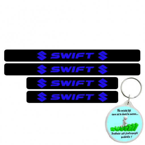 Set 4 protectii praguri auto, autoadezive Swift si breloc Succes,