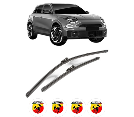 Set stergatoare ABARTH 600e din 2024, pentru parbriz auto, 2 bucati, Valeo Silencio Xtrm, din cauciuc siliconat rezistent, 4 Stickere Auto ABARTH