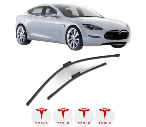 Set stergatoare TESLA MODEL S (5YJS) din 2012-2023, pentru parbriz auto, 2 bucati, Bosch Aerotwin, din cauciuc siliconat rezistent, 4 Stickere Auto TESLA