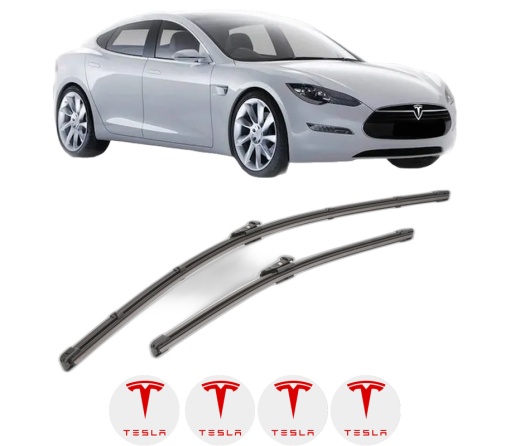 Set stergatoare TESLA MODEL S (5YJS) din 2012-2023, pentru parbriz auto, 2 bucati, Valeo Silencio, din cauciuc siliconat rezistent, 4 Stickere Auto TESLA