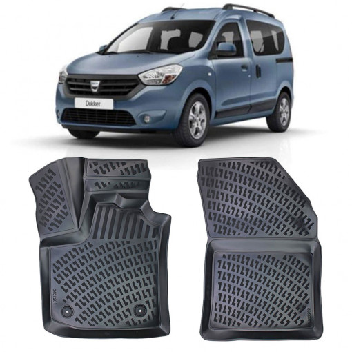 Dacia Dokker 2012- Set 2 Covorase Auto (Fata) Cauciuc Tip tavita Premium Line 3D