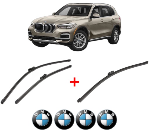 Set 3 stergatoare BMW Seria X5 Van (G05) din 2019 - 2023, pentru parbriz si luneta fata si spate auto, Valeo Silencio Xtrm, din cauciuc siliconat rezistent, 4 Stickere Auto BMW