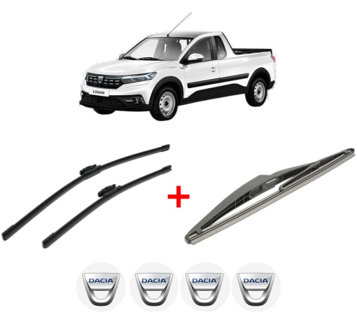 Set 3 stergatoare DACIA DOKKER Pickup din 2017 - 2021, pentru parbriz si luneta fata si spate auto, Bosch Twin, din cauciuc siliconat rezistent, 4 Stickere Auto DACIA