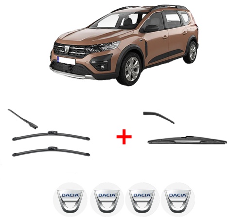 Set 3 stergatoare DACIA JOGGER (RK_) din 2021, pentru parbriz si luneta fata si spate auto, Valeo Silencio, din cauciuc siliconat rezistent, 4 Stickere Auto DACIA