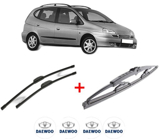 Set 3 stergatoare DAEWOO TACUMA / REZZO (U100) din 2000 - 2004, pentru parbriz si luneta fata si spate auto, Bosch Twin, din cauciuc siliconat rezistent, 4 Stickere Auto DAEWOO