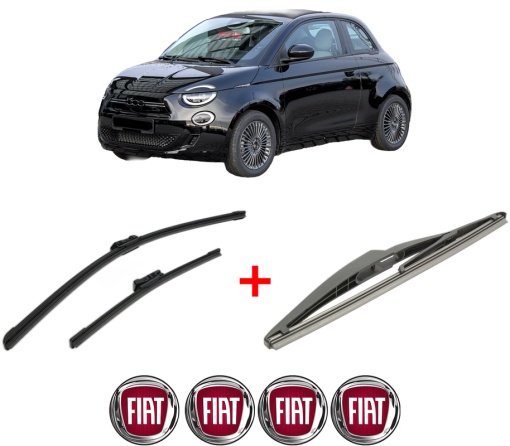 Set 3 stergatoare FIAT 500e (332_) din 2020, pentru parbriz si luneta fata si spate auto, Bosch Twin, din cauciuc siliconat rezistent, 4 Stickere Auto FIAT