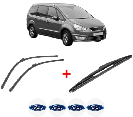 Set 3 stergatoare FORD GALAXY II (WA6) din 2006 - 2015, pentru parbriz si luneta fata si spate auto, Valeo Silencio, din cauciuc siliconat rezistent, 4 Stickere Auto FORD