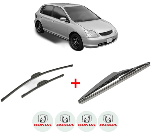 Set 3 stergatoare HONDA CIVIC VII Hatchback (EU, EP, EV) din 2000 - 2005, pentru parbriz si luneta fata si spate auto, Bosch Twin, din cauciuc siliconat rezistent, 4 Stickere Auto HONDA