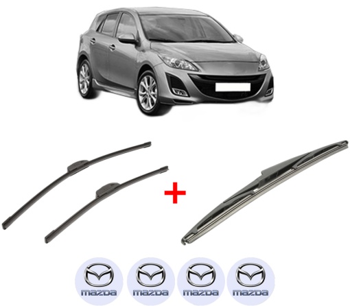 Set 3 stergatoare MAZDA 3 (BL) din 2008 - 2014, pentru parbriz si luneta fata si spate auto, Bosch Twin, din cauciuc siliconat rezistent, 4 Stickere Auto MAZDA