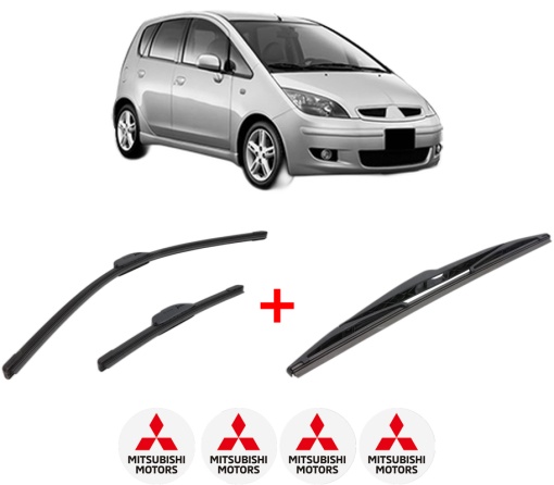 Set 3 stergatoare MITSUBISHI COLT VI (Z3_A, Z2_A) din 2004 - 2012, pentru parbriz si luneta fata si spate auto, Bosch Twin, din cauciuc siliconat rezistent, 4 Stickere Auto MITSUBISHI