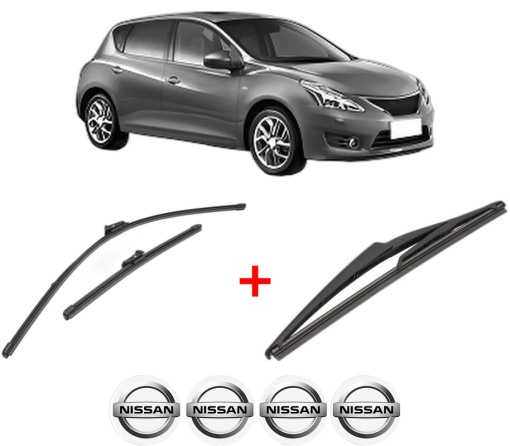 Set 3 stergatoare NISSAN PULSAR Hatchback (C13) din 2012, pentru parbriz si luneta fata si spate auto, Valeo Silencio, din cauciuc siliconat rezistent, 4 Stickere Auto NISSAN