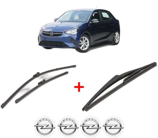 Set 3 stergatoare OPEL CORSA F Hatchback Van din 2019, pentru parbriz si luneta fata si spate auto, Valeo Silencio, din cauciuc siliconat rezistent, 4 Stickere Auto OPEL