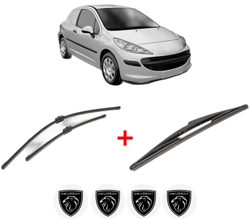 Set 3 stergatoare PEUGEOT 207 Hatchback Van (WA_, WC_) din 2007 - 2012, pentru parbriz si luneta fata si spate auto, Valeo Silencio, din cauciuc siliconat rezistent, 4 Stickere Auto PEUGEOT