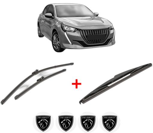 Set 3 stergatoare PEUGEOT 208 II (UB_, UP_, UW_, UJ_) din 2019, pentru parbriz si luneta fata si spate auto, Valeo Silencio, din cauciuc siliconat rezistent, 4 Stickere Auto PEUGEOT
