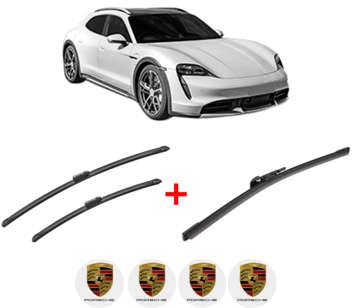 Set 3 stergatoare PORSCHE TAYCAN Cross Turismo (Y1B) din 2020 - 2023, pentru parbriz si luneta fata si spate auto, Bosch Aerotwin, din cauciuc siliconat rezistent, 4 Stickere Auto PORSCHE