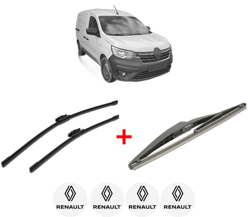 Set 3 stergatoare RENAULT EXPRESS Box Body/MPV din 2021, pentru parbriz si luneta fata si spate auto, Bosch Twin, din cauciuc siliconat rezistent, 4 Stickere Auto RENAULT