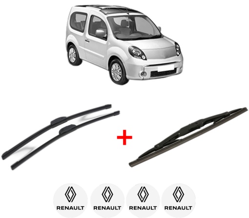 Set 3 stergatoare RENAULT KANGOO BE BOP (KW0/1_) din 2009 - 2012, pentru parbriz si luneta fata si spate auto, Bosch Twin, din cauciuc siliconat rezistent, 4 Stickere Auto RENAULT