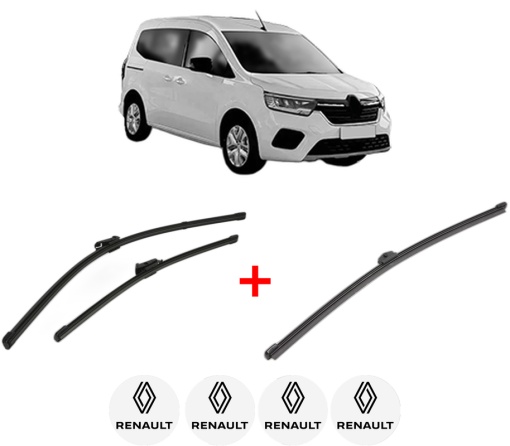 Set 3 stergatoare RENAULT KANGOO III Box Body/MPV din 2021, pentru parbriz si luneta fata si spate auto, Valeo Silencio Xtrm, din cauciuc siliconat rezistent, 4 Stickere Auto RENAULT