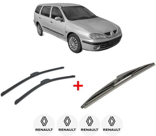 Set 3 stergatoare RENAULT Megane I Kombi van (KA_) din 2001 - 2003, pentru parbriz si luneta fata si spate auto, Bosch Twin, din cauciuc siliconat rezistent, 4 Stickere Auto RENAULT