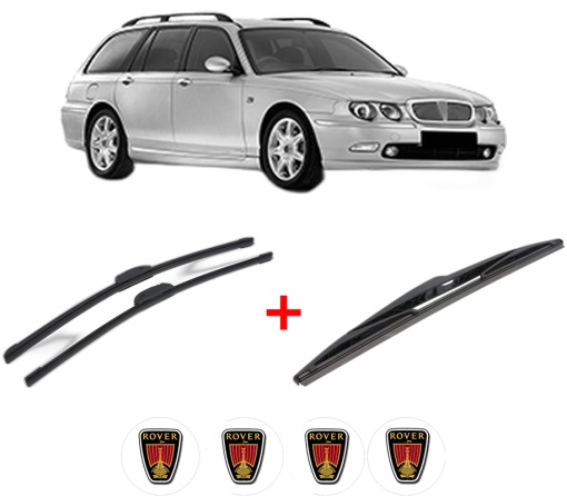 Set 3 stergatoare ROVER 75 I Tourer (RJ) din 2001 - 2005, pentru parbriz si luneta fata si spate auto, Bosch Twin, din cauciuc siliconat rezistent, 4 Stickere Auto ROVER