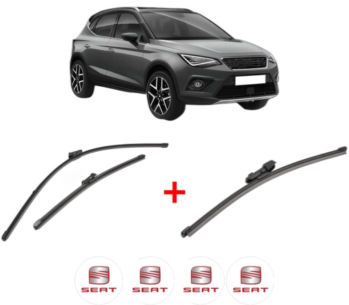 Set 3 stergatoare SEAT ARONA (KJ7, KJP) din 2017, pentru parbriz si luneta fata si spate auto, Valeo Silencio Xtrm, din cauciuc siliconat rezistent, 4 Stickere Auto SEAT