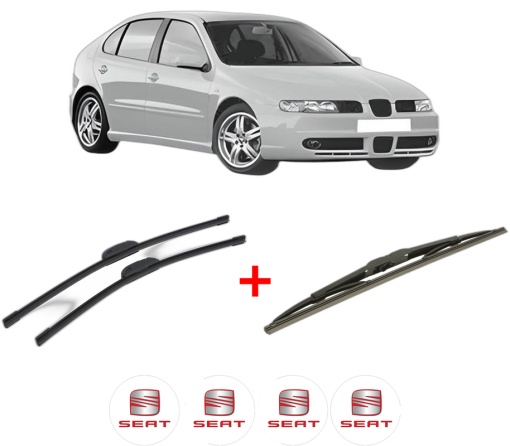 Set 3 stergatoare SEAT LEON (1M1) din 1999 - 2006, pentru parbriz si luneta fata si spate auto, Bosch Twin, din cauciuc siliconat rezistent, 4 Stickere Auto SEAT