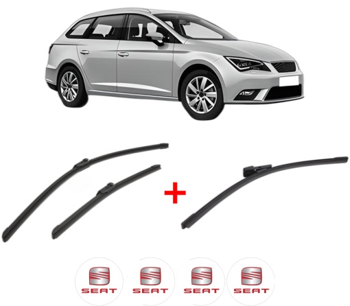 Set 3 stergatoare SEAT LEON ST (5F8) din 2012 - 2020, pentru parbriz si luneta fata si spate auto, Bosch Aerotwin, din cauciuc siliconat rezistent, 4 Stickere Auto SEAT