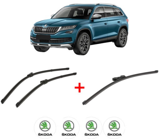 Set 3 stergatoare SKODA KODIAQ I (NS6, NS7, NV7) din 2016, pentru parbriz si luneta fata si spate auto, Valeo Silencio Xtrm, din cauciuc siliconat rezistent, 4 Stickere Auto SKODA