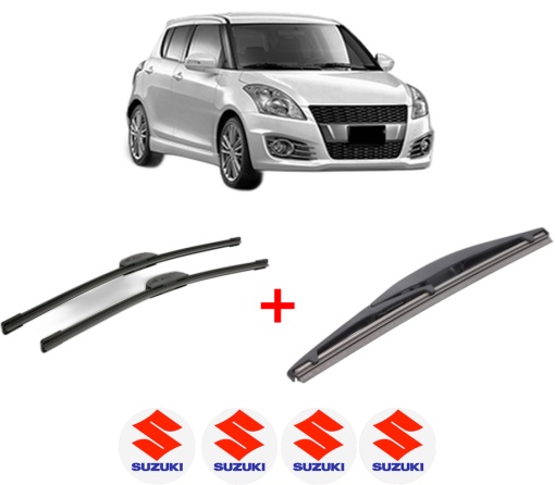 Set 3 stergatoare SUZUKI SWIFT IV (FZ, NZ) din 2010, pentru parbriz si luneta fata si spate auto, Bosch Twin, din cauciuc siliconat rezistent, 4 Stickere Auto SUZUKI