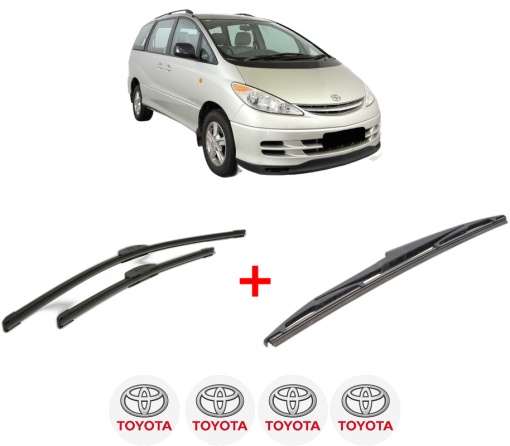 Set 3 stergatoare TOYOTA PREVIA III (_R2_, _R5_) din 2005, pentru parbriz si luneta fata si spate auto, Bosch Twin, din cauciuc siliconat rezistent, 4 Stickere Auto TOYOTA
