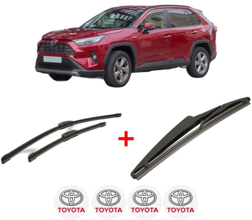 Set 3 stergatoare TOYOTA RAV 4 IV (_A4_) din 2012 - 2019, pentru parbriz si luneta fata si spate auto, Bosch Twin, din cauciuc siliconat rezistent, 4 Stickere Auto TOYOTA