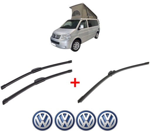 Set 3 stergatoare Volkswagen CALIFORNIA T5 Camper (7EC, 7EF, 7EG, 7HF, 7HC) din 2007 - 2015, pentru parbriz si luneta fata si spate auto, Bosch Aerotwin, din cauciuc siliconat rezistent, 4 Stickere Auto VW