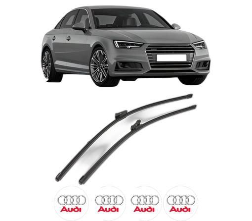 Set stergatoare AUDI A4 B9 (8W2, 8WC) din 2015-2021, pentru parbriz auto, 2 bucati, Valeo Silencio Xtrm, din cauciuc siliconat rezistent, 4 Stickere Auto AUDI