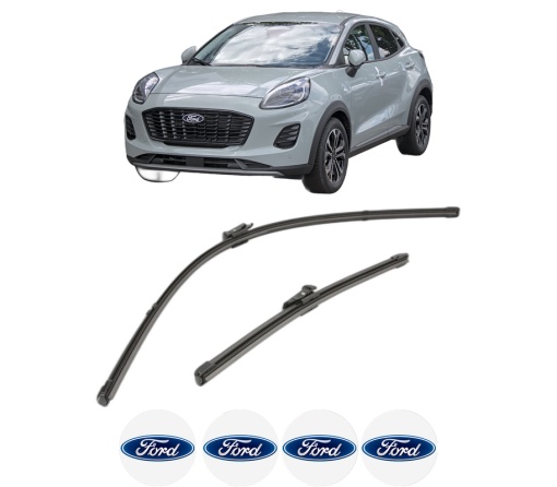 Set stergatoare FORD PUMA (J2K, CF7) din 2019-2023, pentru parbriz auto, 2 bucati, Valeo Silencio, din cauciuc siliconat rezistent, 4 Stickere Auto FORD