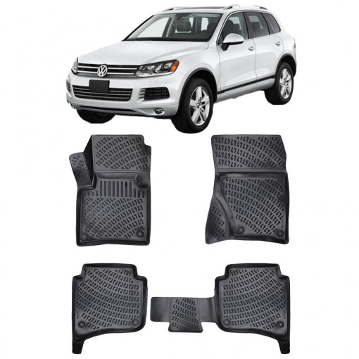 Volkswagen Touareg II 2010-2018 Set 4 covorase auto din cauciuc tip tavita premium line 3D