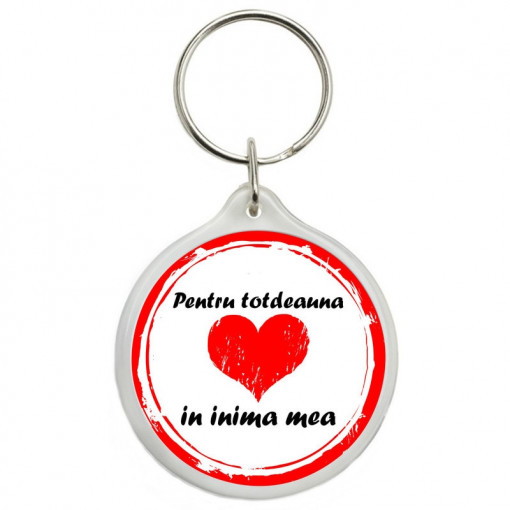 Breloc personalizat "Pentru totdeauna in inima mea", 4.5 cm x 4.5 cm