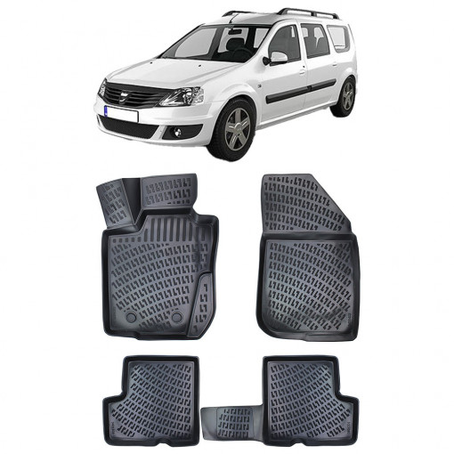 Dacia Logan I Mcv 2004-2012 Set 4 covorase auto din cauciuc tip tavita premium line 3D