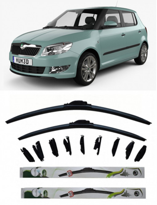 Set 2 stergatoare MultiAdapter cm/cm compatibile cu Skoda Fabia II (2007-2014) (53 cm/53 cm)
