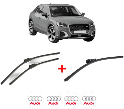 Set 3 stergatoare AUDI Q2 (GAB, GAG) din 2016 - 2020, pentru parbriz si luneta fata si spate auto, Bosch Aerotwin, din cauciuc siliconat rezistent, 4 Stickere Auto AUDI