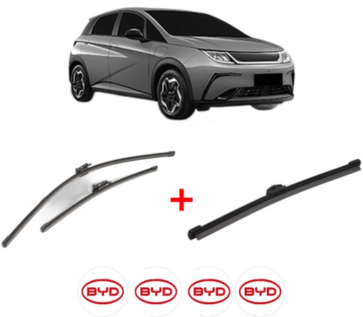 Set 3 stergatoare BYD DOLPHIN din 2021, pentru parbriz si luneta fata si spate auto, Valeo Silencio, din cauciuc siliconat rezistent, 4 Stickere Auto BYD