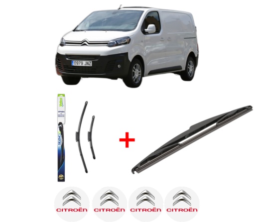 Set 3 stergatoare CITROEN JUMPY III Bus (V_) din 2016 - 2023, pentru parbriz si luneta fata si spate auto, Valeo Silencio, din cauciuc siliconat rezistent, 4 Stickere Auto CITROEN