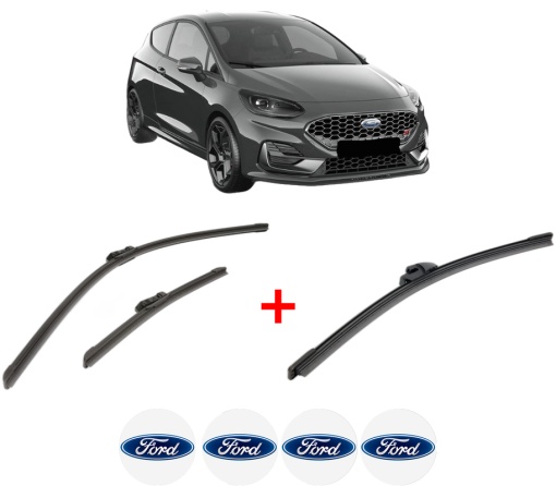 Set 3 stergatoare FORD FIESTA VII (HJ, HF) din 2017 - 2022, pentru parbriz si luneta fata si spate auto, Bosch Aerotwin, din cauciuc siliconat rezistent, 4 Stickere Auto FORD