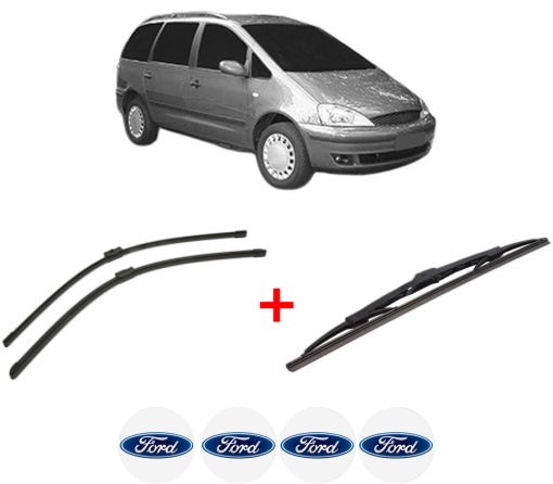 Set 3 stergatoare FORD GALAXY MK I VAN (WGR) din 1996 - 2006, pentru parbriz si luneta fata si spate auto, Bosch Twin, din cauciuc siliconat rezistent, 4 Stickere Auto FORD